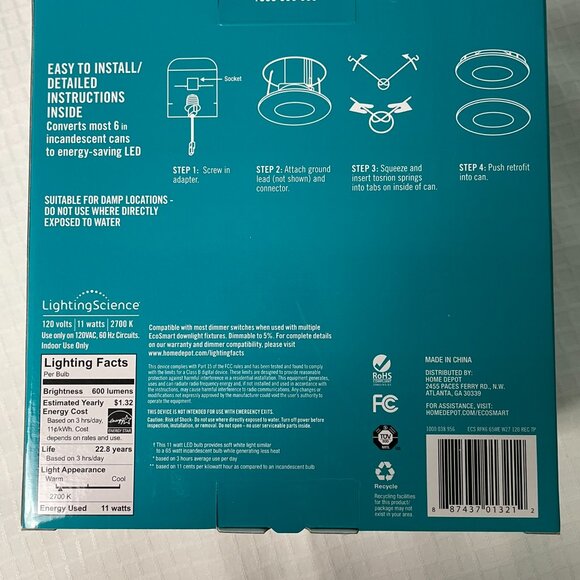Ecosmart 65W Equivalent LED Downlight Soft White 4" Dimmable GU24 Energy Star - Picture 3 of 5